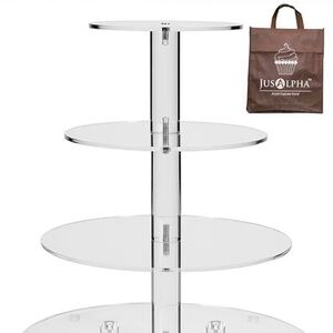 New! “JUSALPHA” Large Four Tiers Cupcake or Cake Acrylic Round Stand - Carry Bag